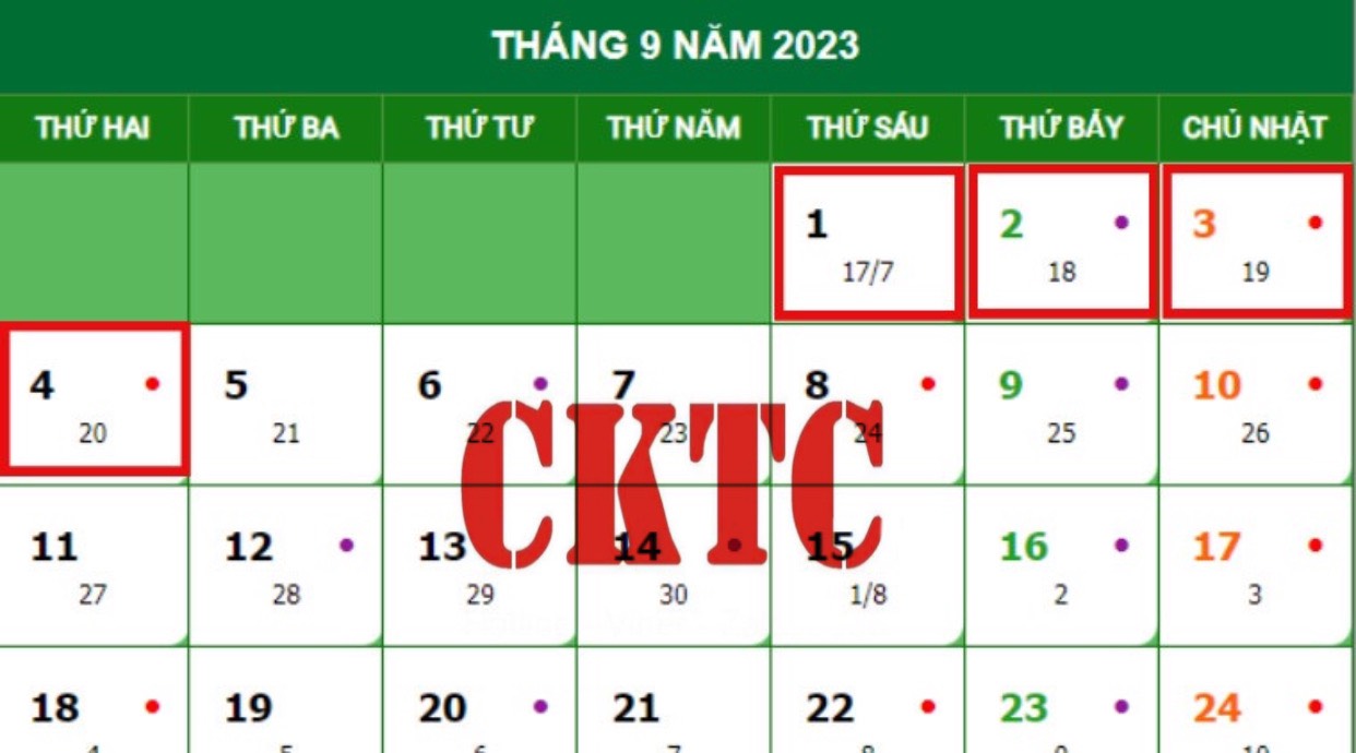 Các ngày nghỉ lễ năm 2023 của CKTC