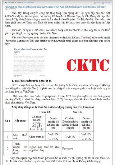 Quảng cáo Facebook có chịu thuế nhà thầu